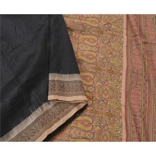 Sanskriti Vintage Black Saree 100 Pure Silk Woven Craft 5yd Fabric Premium Sari