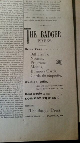 1895 GAR Reunion The Badger Newspaper Evansville WI Wisconsin 13th Volunteers 7