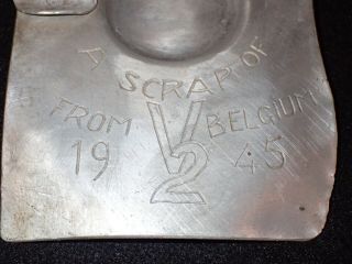 WWII Trench Art Ashtray ' A Scrap of V2 from Belgium 1945 ' w/ Rose - Very Rare 3