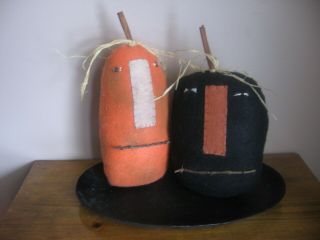 Primitive Folk Art Hc Halloween Jack - O - Lantern Bowl Filler Ornie Tucks