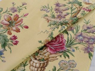 Lovely Antique Vintage French Floral Fabric Yellow Chintz Cotton Rose Home Decor