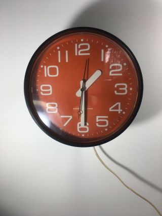 Retro Vintage Mid Century General Electric Kitchen Wall Clock Orange Quiet