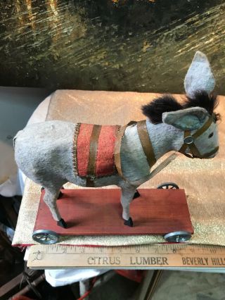 Antique Wood Paper Mache And Cloth Mule Pull Toy Squeaks Made In Germany 8