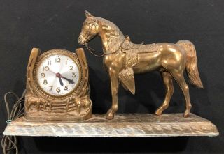 Antique Copper Horse Statue On Pedastal With Clock