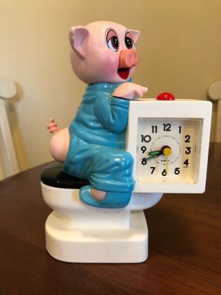Vintage Sunko Pig On Toilet Alarm Clock - Rare Collectible