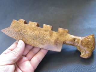 Antique Chinese Hongshan culture old Jade Hand - carved bird head knife 420g 5