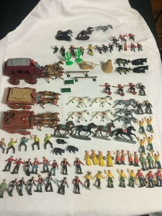 Marx Miniature Playset Stage Coach,  Wagons,  Western Town Figures,  Animals