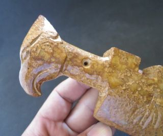 Antique Chinese Hongshan culture old Jade Hand - carved bird head knife 370g 2