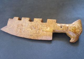 Antique Chinese Hongshan culture old Jade Hand - carved bird head knife 370g 5
