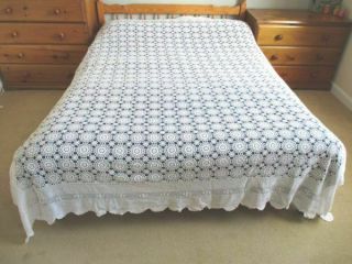 Vintage Bed Cover - 86 " X 104 " - All Hand Crochet - White