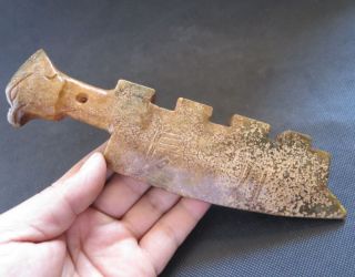 Antique Chinese Hongshan Culture Old Jade Hand - Carved Bird Head Knife 359g