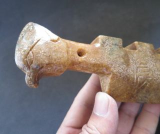 Antique Chinese Hongshan culture old Jade Hand - carved bird head knife 359g 2