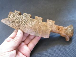 Antique Chinese Hongshan culture old Jade Hand - carved bird head knife 359g 5