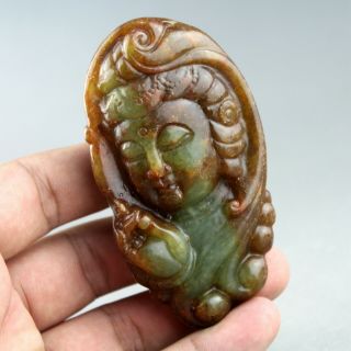 3.  2  China Old Jade Chinese Hand - Carved Kwan - Yin Statue Jade Pendant 2024