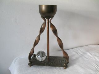 Arts & Crafts Style Copper Lamp Base With Crystal Or Glass Ball