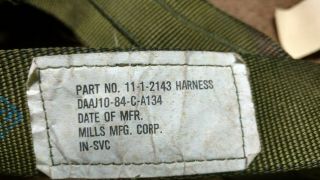 US Military Parachute Harness Part No 11 - 1 - 2143.  Mills MFG.  Corp. 3