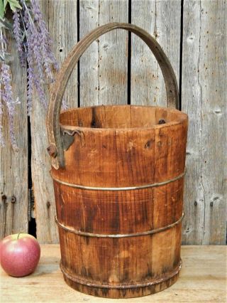 Aafa Antique Primitive Wood Bucket Leather Handle England Barn Find