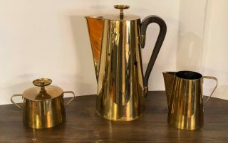 Vintage Parzinger Dorlyn Mid Century Modern Brass Coffee Tea Pot Creamer Sugar