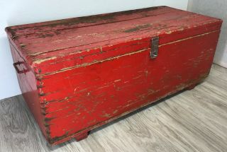 Large 40 " Carpenters Tool Box Chest Wood Vtg Antique Industrial Shabby Man Cave