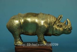 CHINESE OLD HAND CARVING PURE COPPER CARVING RHINOCEROS STATUE D01 4