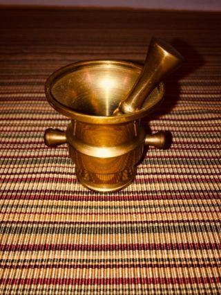 Vintage Solid Brass 2” Tall Mortar And Pestle 2.  75” Apothecary,  Herbs