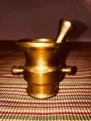 Vintage Solid Brass 2” tall Mortar and Pestle 2.  75” Apothecary,  Herbs 2