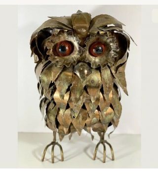 Vtg 1970s Mid Century Modern Metal Owl Art Sculpture