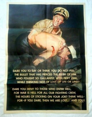 Wwii Poster Officer Holding Wounded 1943 26 " X 35 "