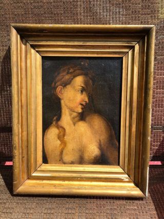Italian ? 18th Century Oil Painting Of A Young Women Nude Portrait Unsigned