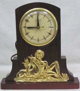 Vtg Art Deco United Electric Shelf Clock Lovely Lady With Gazelle