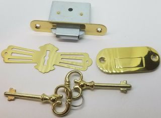 Full Mortise Roll Top Desk Lock Set Rounded Plates Brass Lock Catch Antique Keys