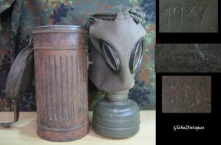 Wwii 1937 German Elite Waffen Gas Mask W/canister Xtr.  Rare