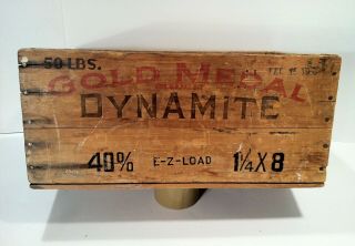 Vintage Gold Medal Dynamite Explosives Crate Wooden Box Illinois Powder One