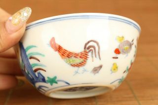 Old Jingdezhen Porcelain Hand Painting Cock Statue Tea Cup Bowl Art Gift