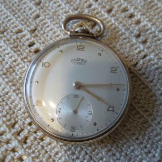 Vintage Roamer Pocket Watch 10k Rolled Gold Plate 17 - Jewel Swiss Movement