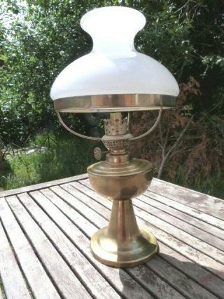 Lovely Unusual Vintage Brass & Milk Glass Oil Lamp.