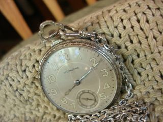 SOUTH BEND MODEL 429 19J 1924 POCKET WATCH W SOUTH BEND GOLD FILL CASE AND CHAIN 3