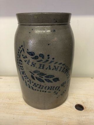 Vintage 1 Gallon Jas Hamilton Wax Seal Crock Stoneware Greensboro Pa Antique