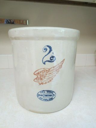 Antique Vintage 2 Gallon Red Wing Union Stoneware Crock,  Bold Markings 4 " Wing