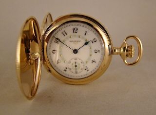 100 Years Old Elgin 14k Gold Filled Hunter Case Fancy Dial Great Pocket Watch