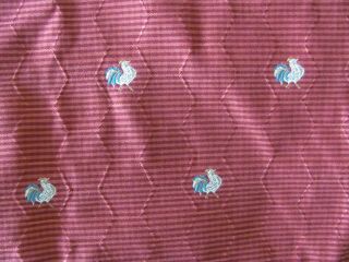 Vintage French Lisere Brocade Fabric: Roosters,  Blue,  White,  Rustic,  Gold