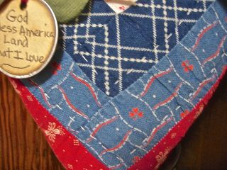 HEART from 1880 - 90s LOG CABIN QUILT PATRIOTIC GOD BLESS AMERICA BED SPRING STAND 5