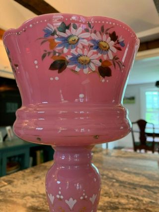 19th Century Victorian Pink Glass Mantle Lusters with Enamel Paint 4