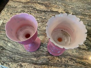 19th Century Victorian Pink Glass Mantle Lusters with Enamel Paint 5