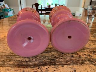 19th Century Victorian Pink Glass Mantle Lusters with Enamel Paint 6