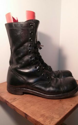 Vintage Vietnam Era Jump Boots Mens Size 9 1/2 R 7 - 62 Cap Toe Black Leather Euc