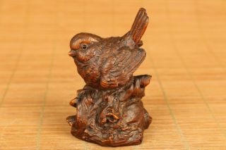 Chinese Old Boxwood Hand Carved Bird Statue Figure Netsuke Decoration