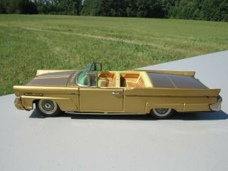 Vintage Bandai,  Tin Friction Car,  1958 Lincoln Continental,  Gold,  11.  5 " Japan