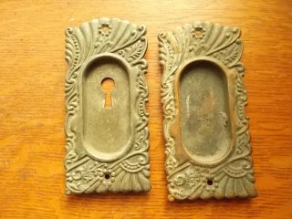 Two Antique Victorian Ornate Brass Pocket Door Finger Pulls " Roanoke " Corbin