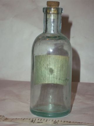 Rare baby blue glass applied top paper label Glycerin bottle.  Cut Rat Pharmacy 4